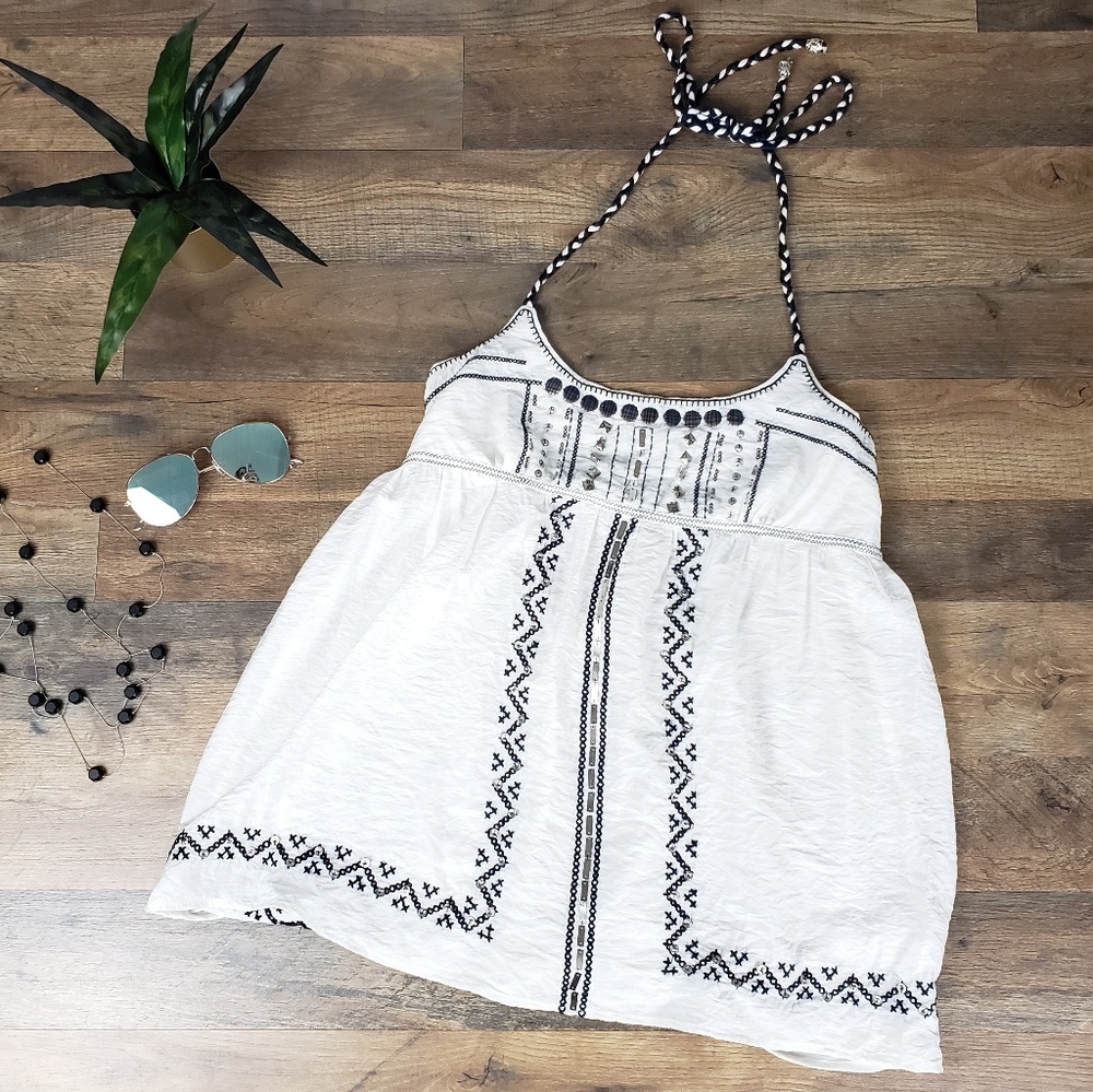 🆕️ Sweet Color Flowy Boho Embellished Halter Top